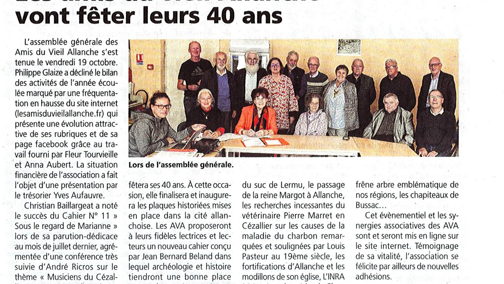 Les AVA vont fêter leurs 40 ans – La Voix du Cantal – 25 octobre 2018