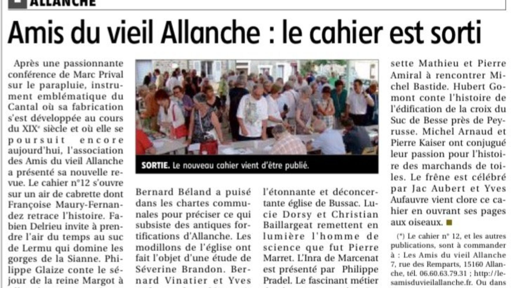 Amis du Vieil Allanche : le cahier est sorti – La Montagne – 18 juillet 2019