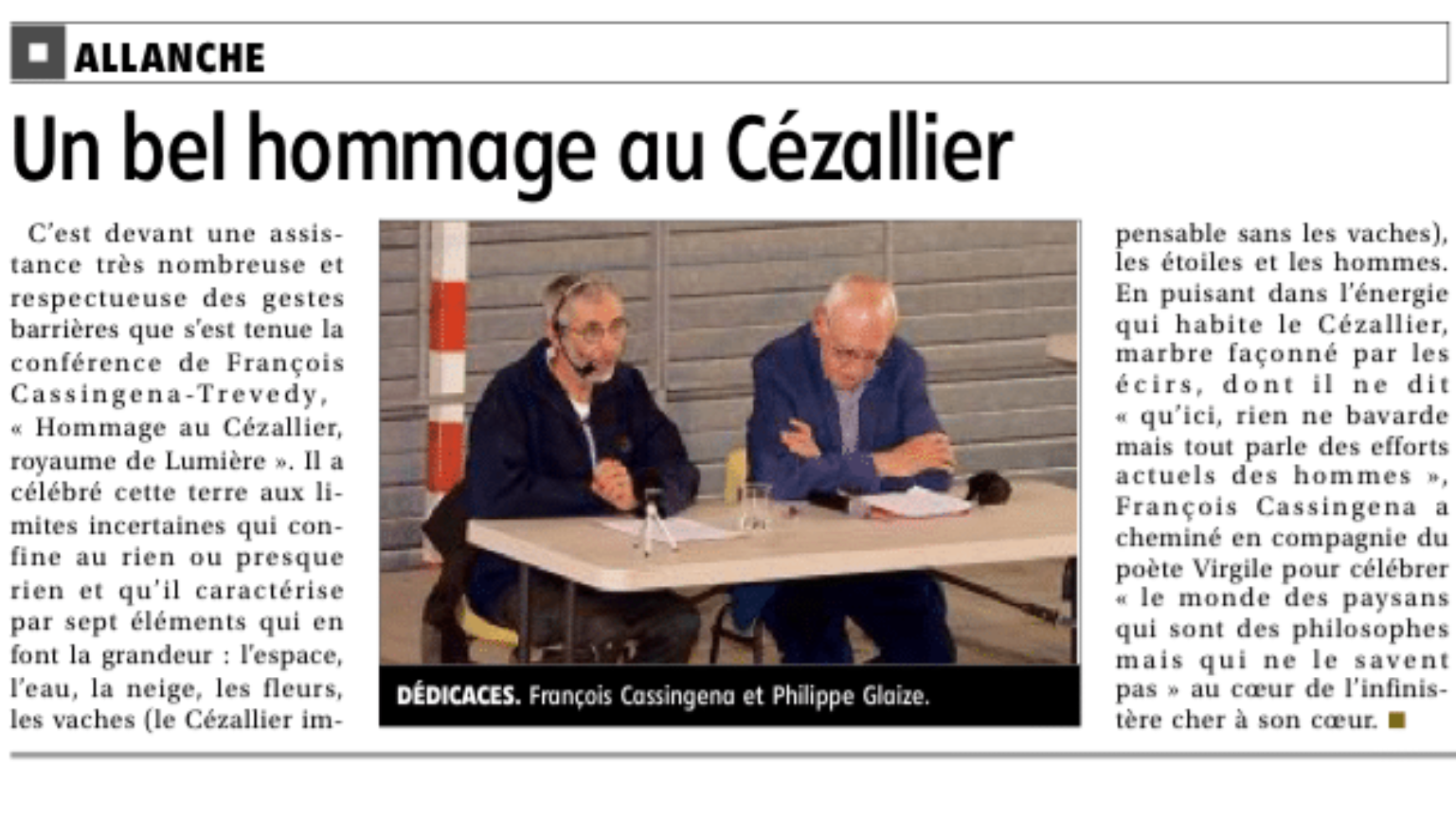 « Un bel hommage au Cézallier »- La Montagne – 24 aout 2021 / Allanche