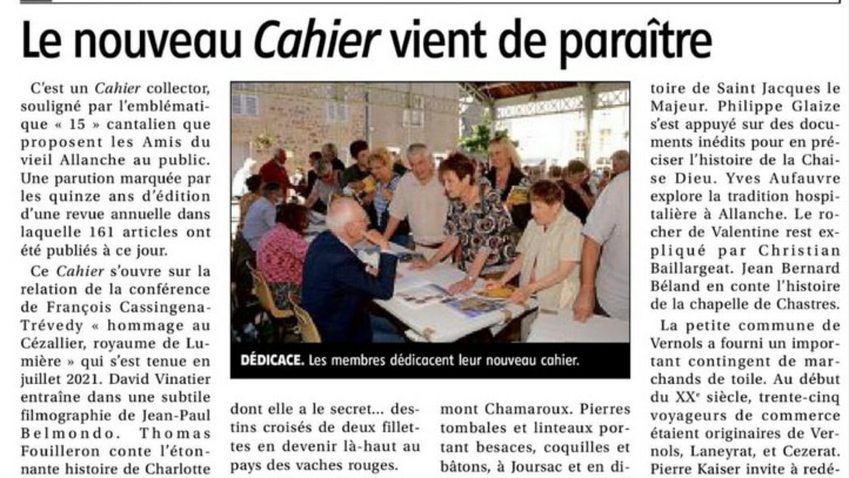 « Le nouveau Cahier vient de paraître »- La Montagne – 17 juillet 2022 / Allanche