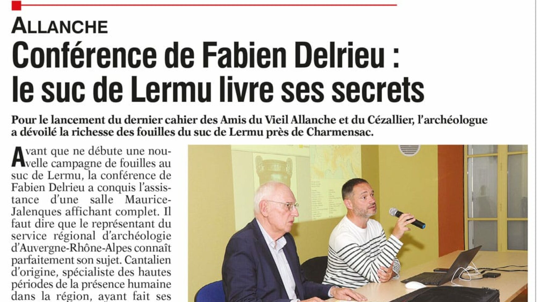 Conférence de Fabien Delrieu : le suc de Lermu livre ses secrets – L’Union du Cantal – 19 juillet 2023