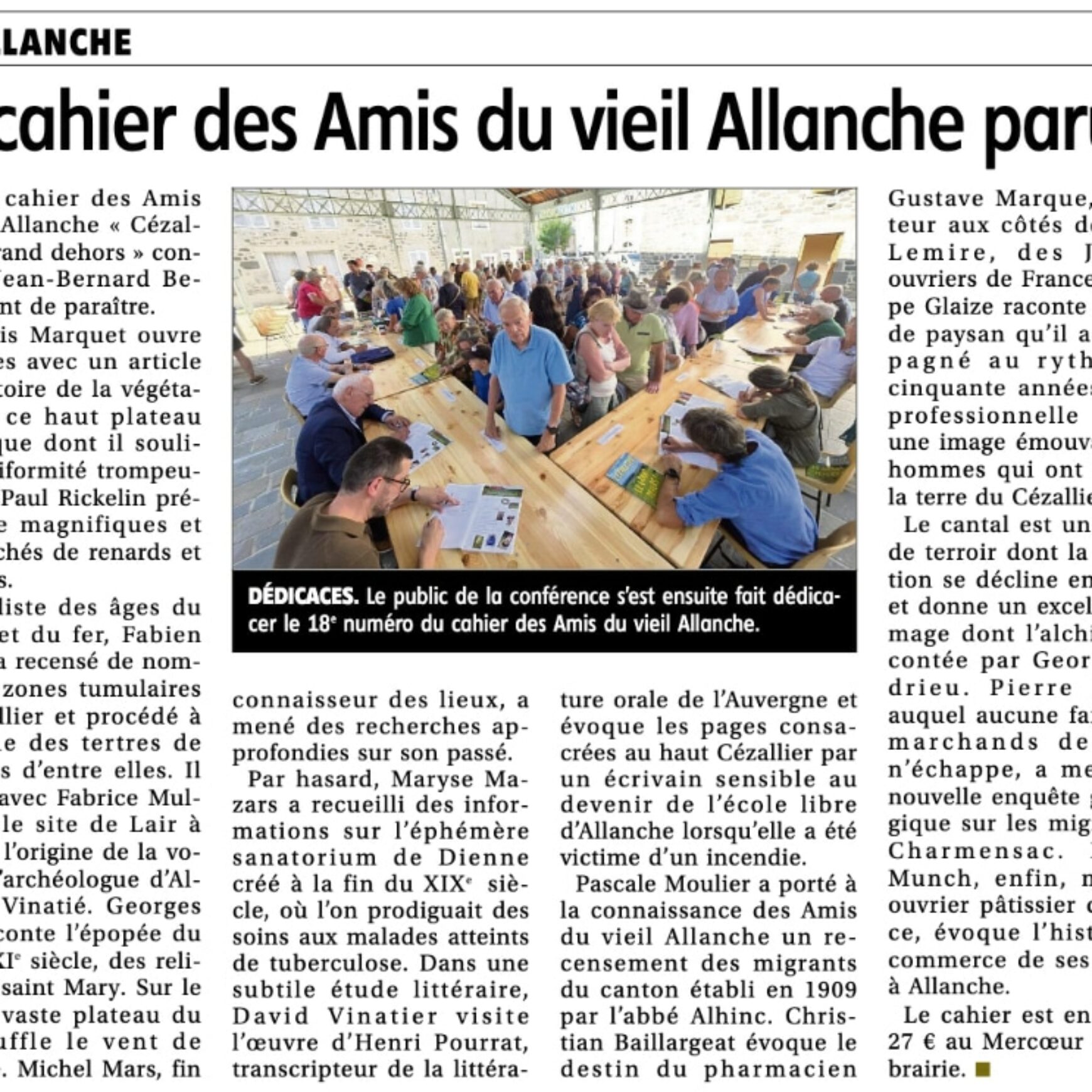 « Le cahier des Amis du vieil Allanche paru »- La Montagne – 17 juillet 2025 / Allanche