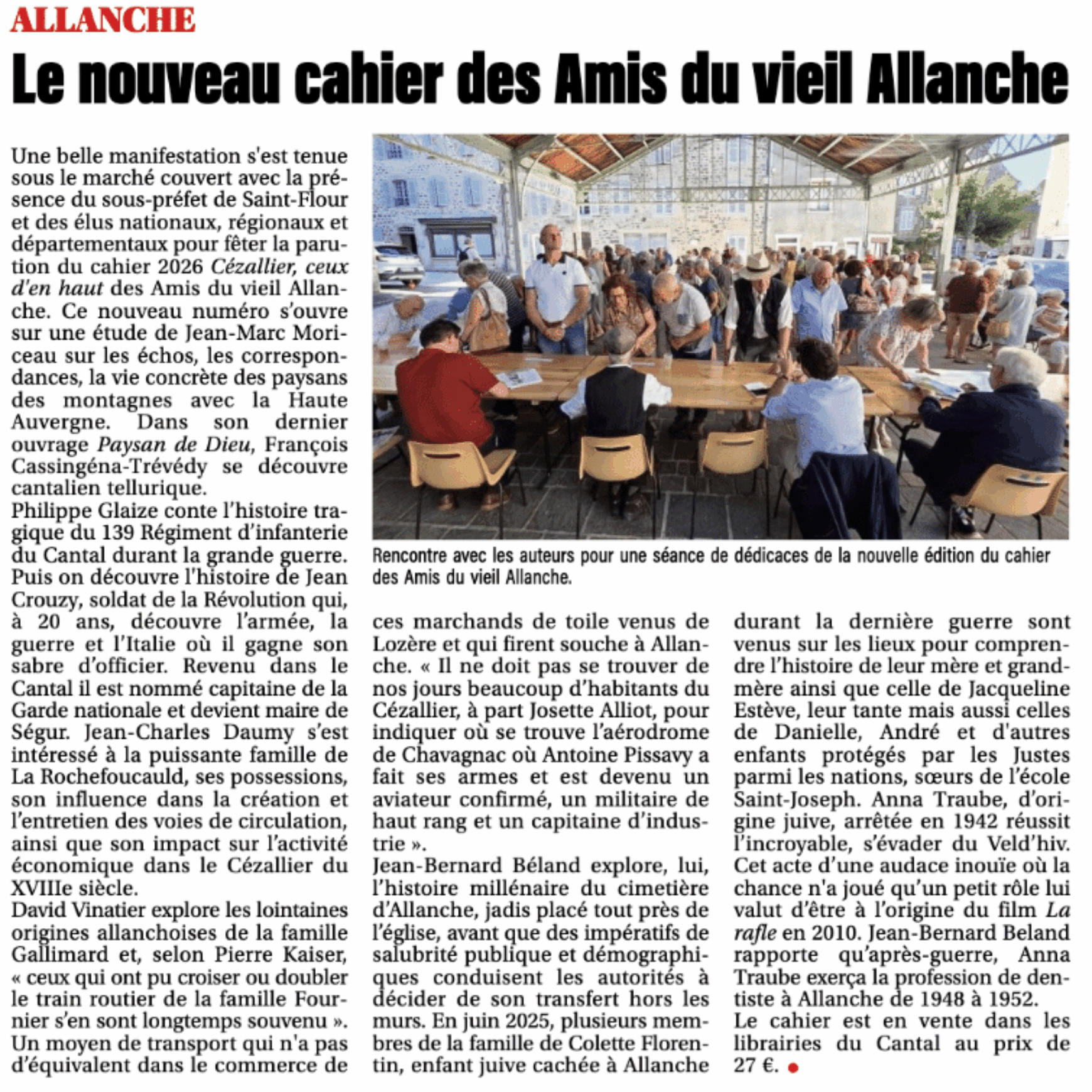 « Le nouveau cahier des Amis du vieil Allanche »- La Montagne – 21 juillet 2026 / Allanche